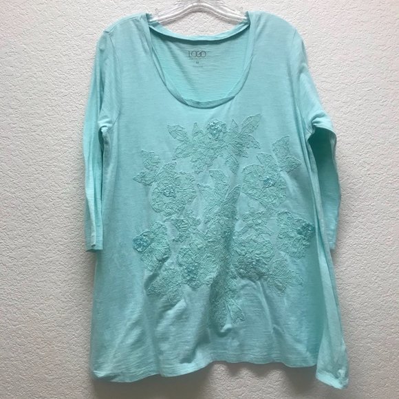 LOGO Scoop Neck 3/4 Sleeve Embellished Tunic Top